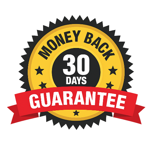 Money back guarantee badge with '30 days' text on a white background