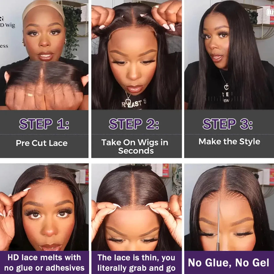 Glueless Wig Human Hair Bone Straight 6X4 5X5 Ready to Wear Lace Closure Human Hair Wigs for Women Cheap Brazilian Hair on Sale
