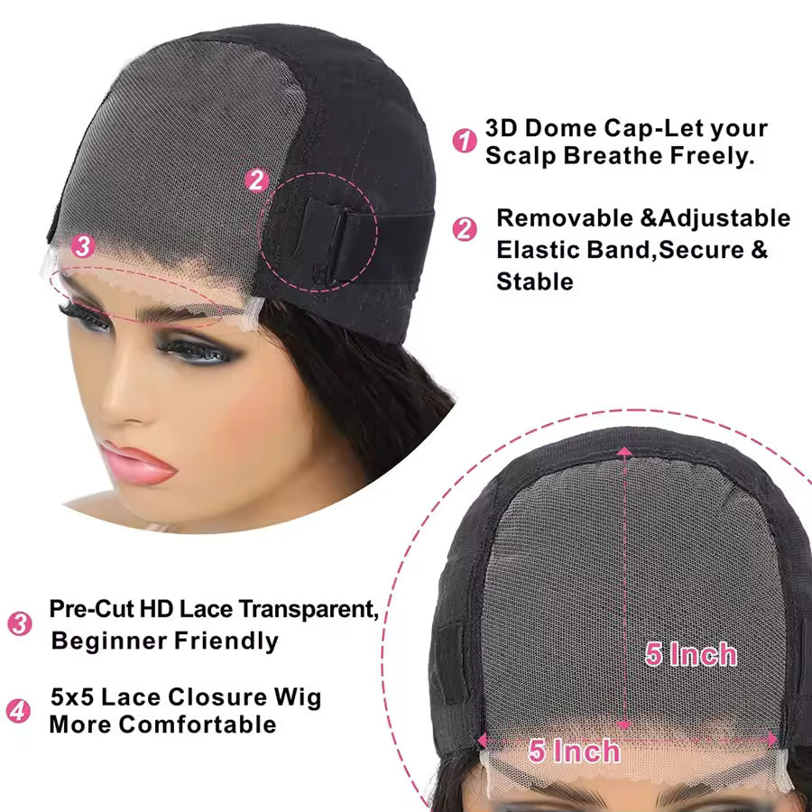 The Luxe Lay – Glueless Bone Straight Wig (HD Lace Closure, Beginner Friendly)